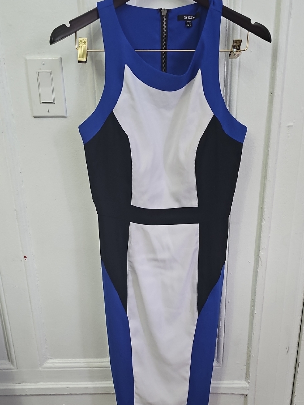 XOXO Royal Blue Black & White Color-Block Midi Sheath Dress